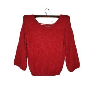 Leighton womens size XL super soft red eyelash scoop neck sweater wide sleeves